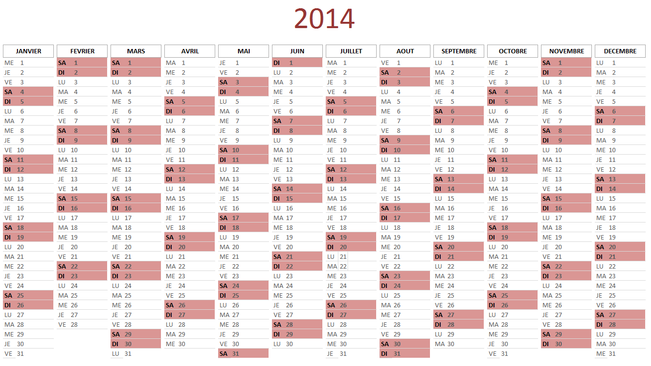 Calendrier 2014