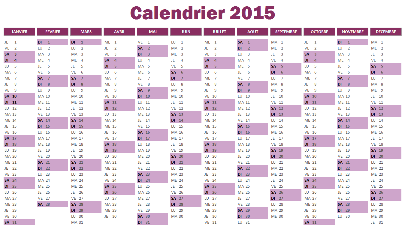 Calendrier 2015